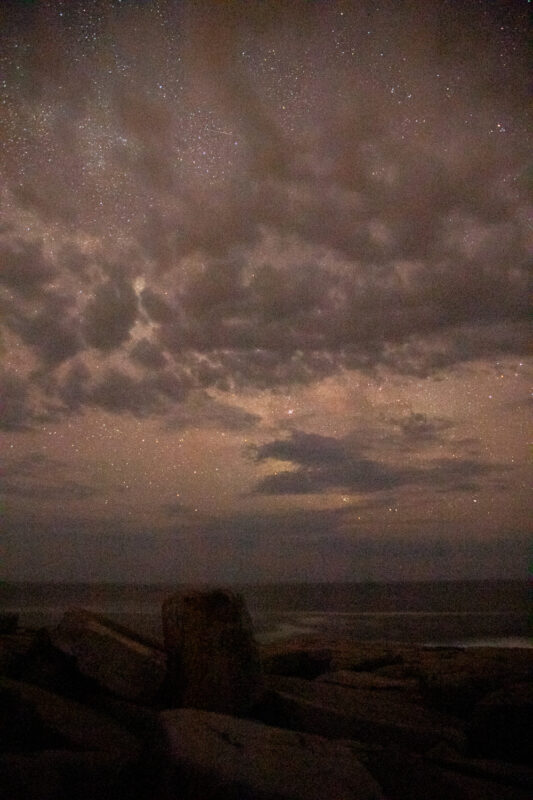 Clouds covering the starry night.