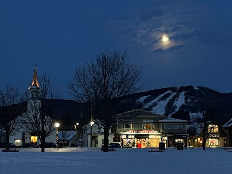 North Conway, NH in winter during a full moon.