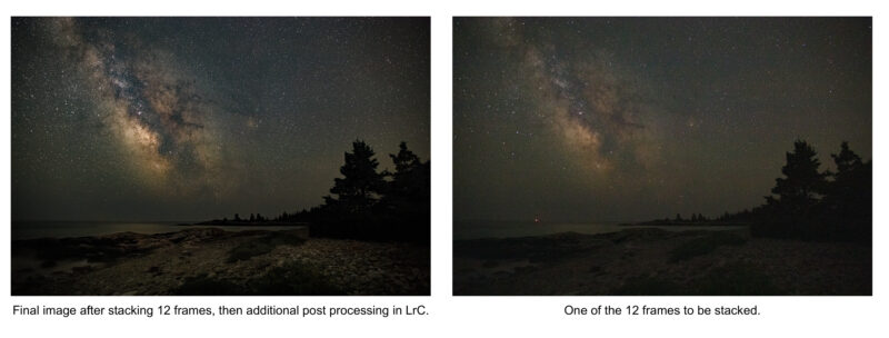 Sample of final image compared to one of the stacked images.