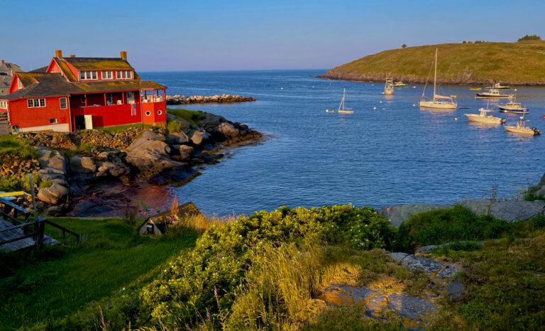 The famous red house and harbor on Monhegan.