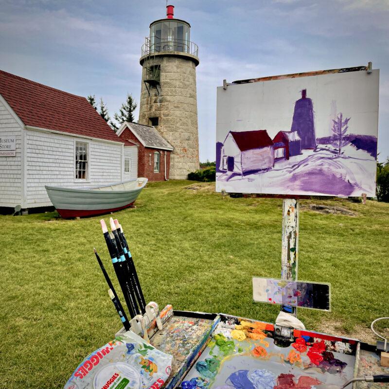 Artist easel at the lighthouse on Monhegan.