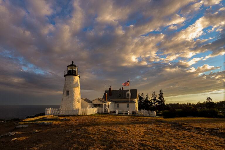 Sunset at a Maine lighthouse.