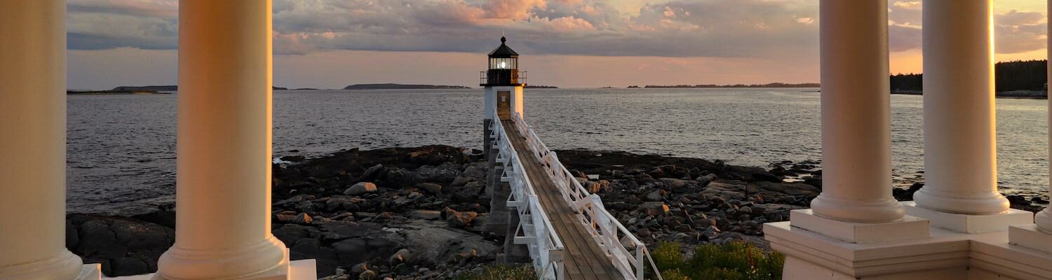 Marshall Point Lighthouse at sunset, Port Clyde, Maine with Coastal Maine Photo Tours.